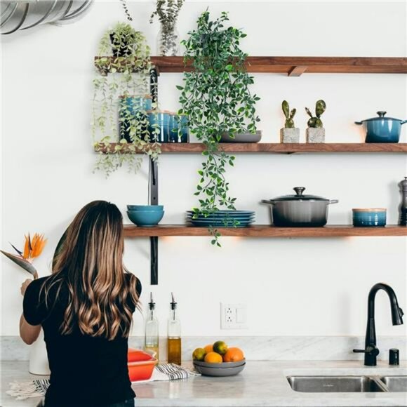 Artificial hanging plants set of 2 potted eucalyptus mandala leaves room decor - Picture 2 of 8